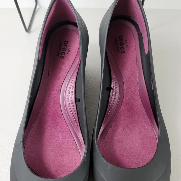 Crocs Woman's Wedges Shoes gray pink Sz 7 - Picture 3 of 11